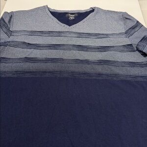 Alfani White/Blue Striped V-Neck T-Shirt XL Stretch Cotton Blend 23” pit-to-pit